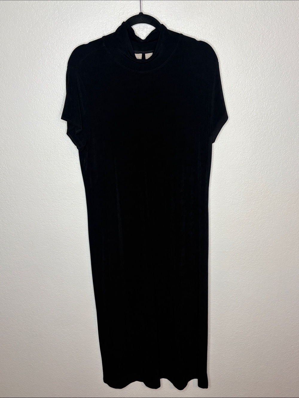 Chico’s Travelers Black Mock Neck Cap Sleeve Midi Dress Size 3 (16/18)